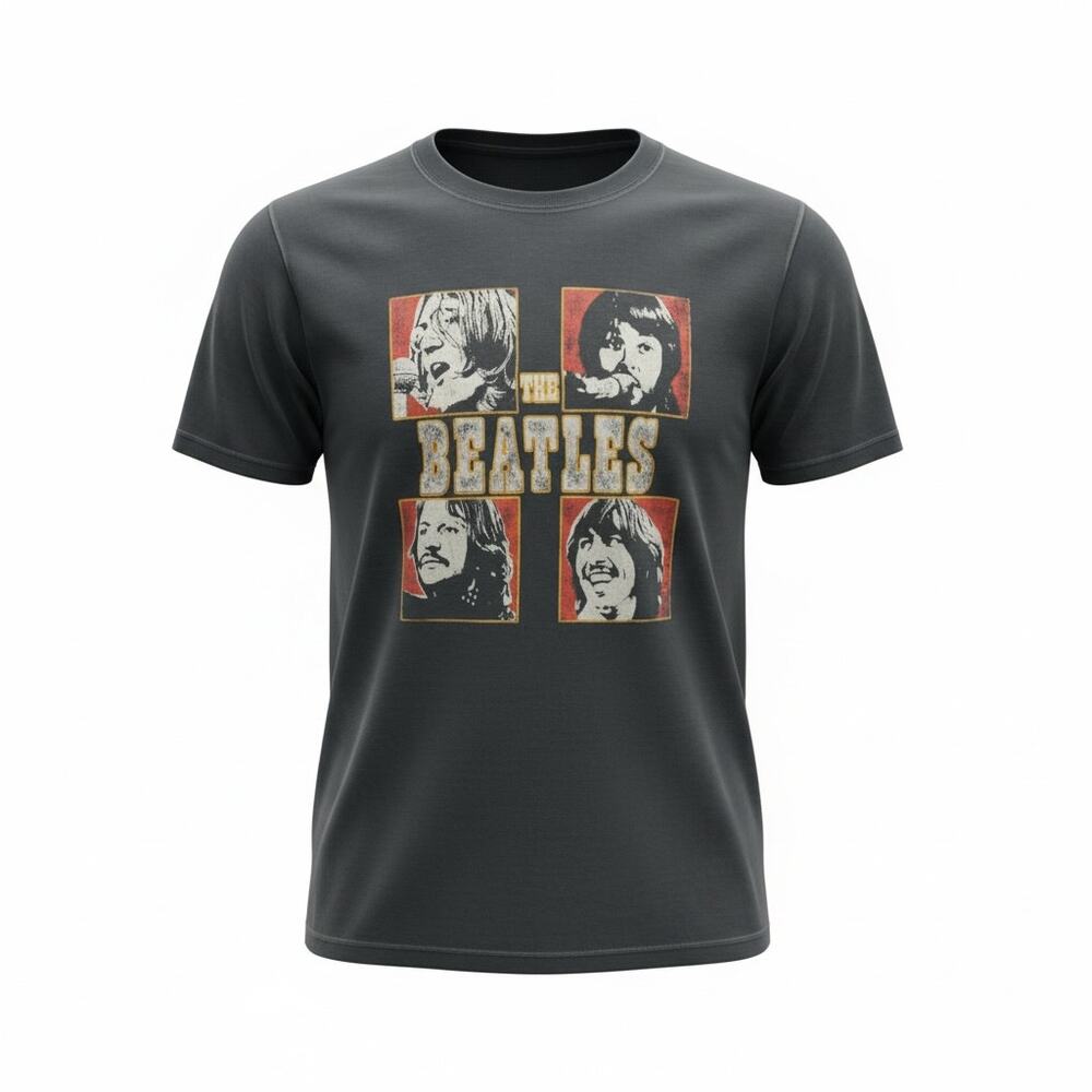 The Beatles Graphic Band T-Shirt Black Mens M/L Rock Tee Paul McCartney Lennon